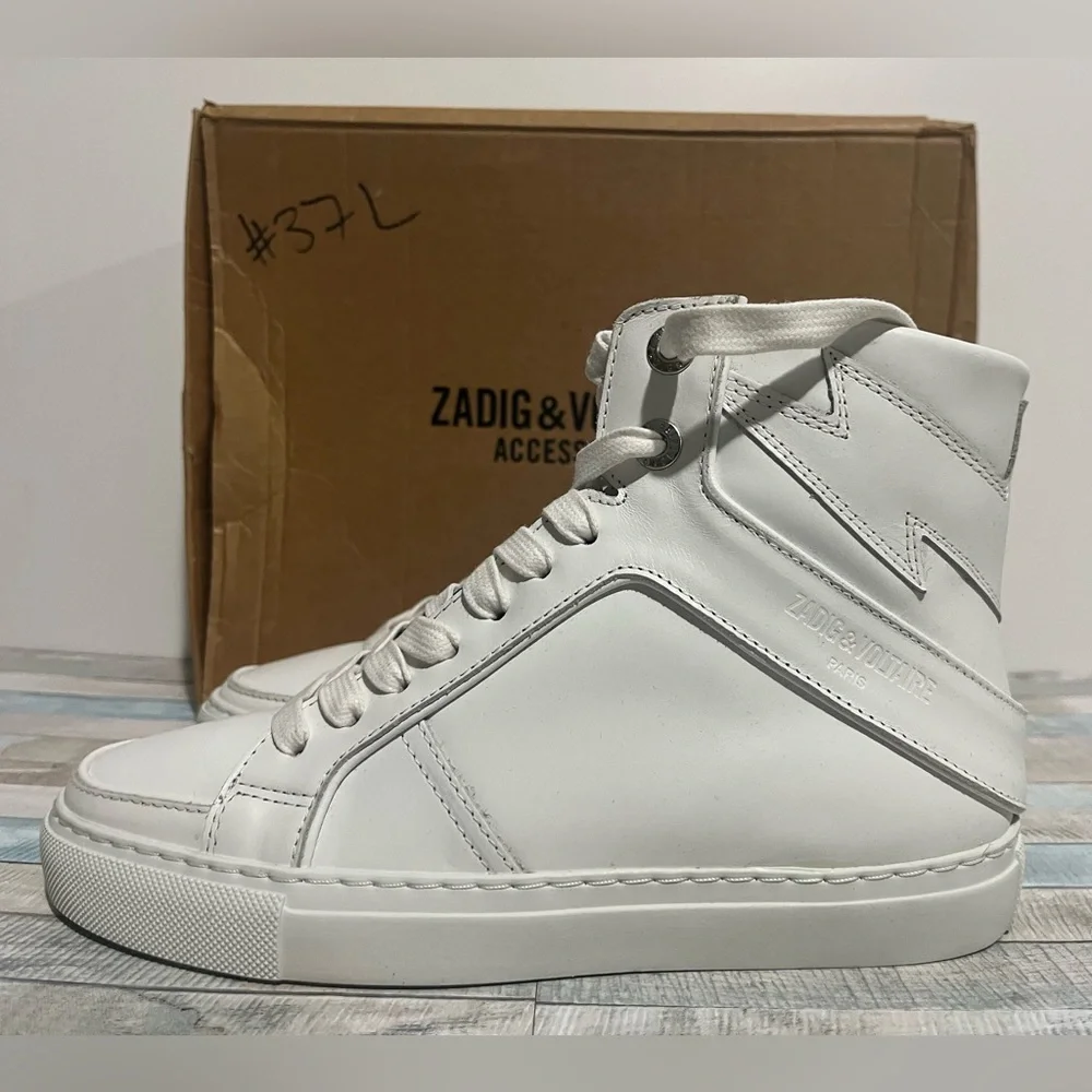 Zadig & Voltaire High Flash White Leather Platform Sneakers - Picture 3 of 8